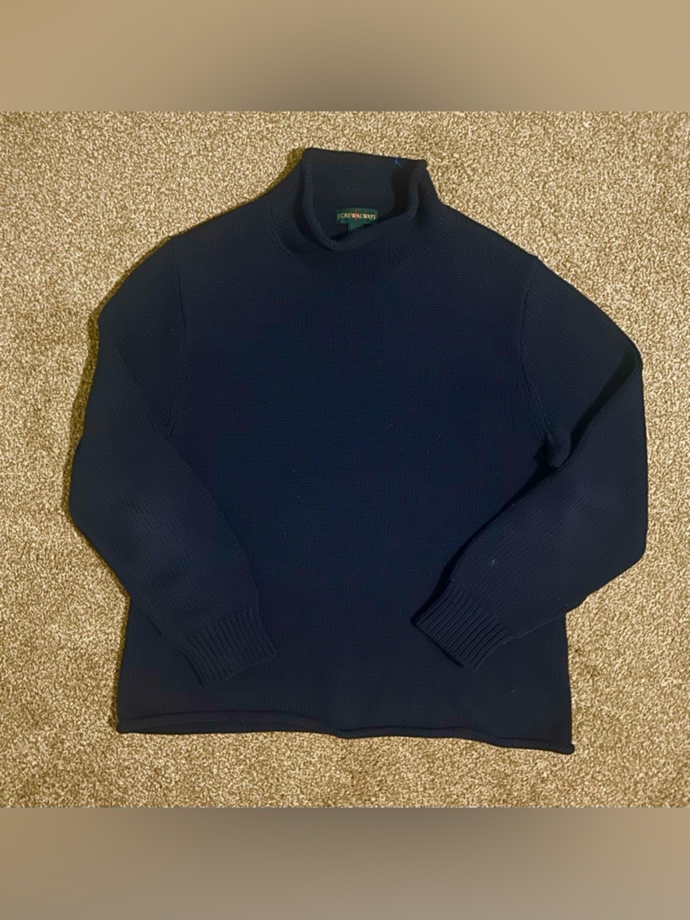 J Crew Always Sweater Navy Blue Roll Mock Neck Knit Oversized Cotton Baggy Y2K L